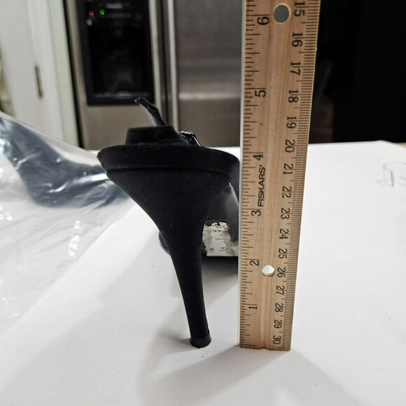 Stuart Weitzman Black Satin Beaded Rosette Peep Toe Slingback Heels Size 10 - Picture 12 of 12